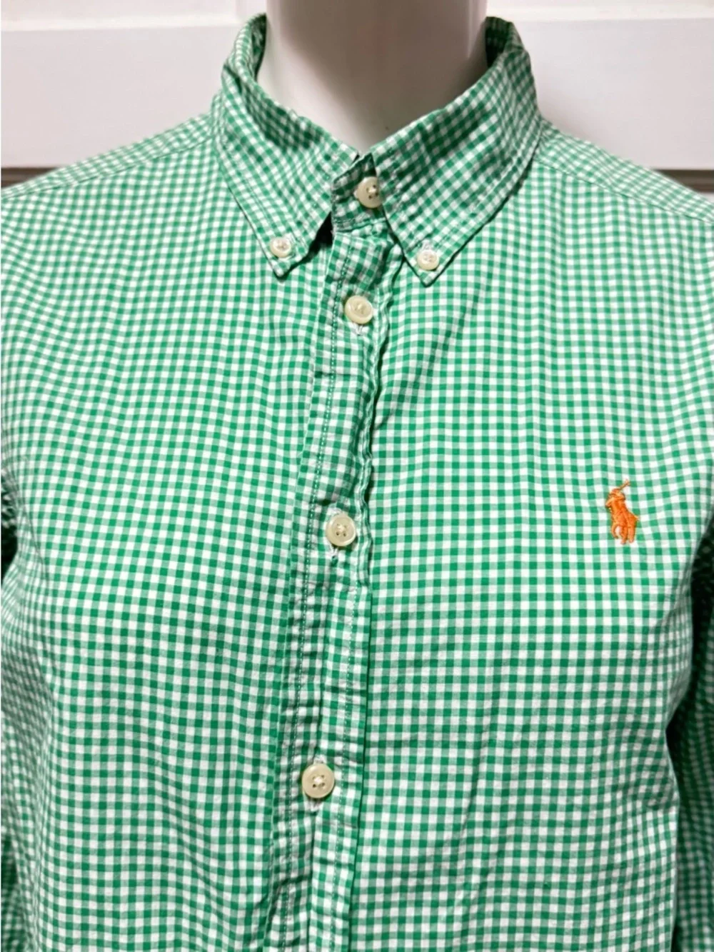 Ralph Lauren Oxford plaid Green Gingham Button-Down Shirt Size 14/16